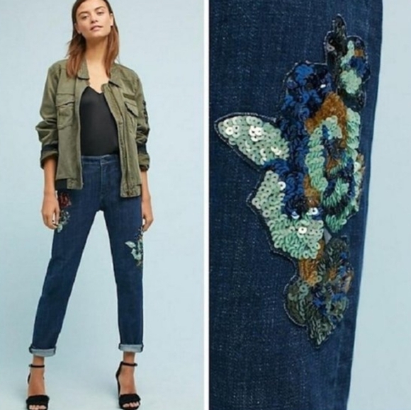 Pilcro and the Letterpress slim boyfriend with sequin accents - Picture 1 of 12